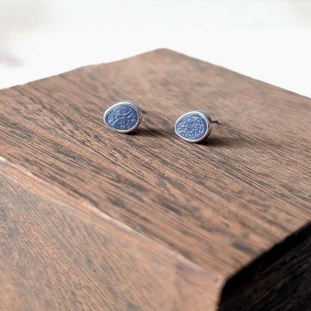 Stud Earrings - Unusual Shade of Blue & Silver Tone - Small & Dainty